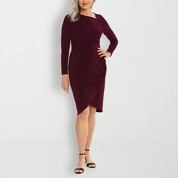 Dresses & Skirts - NWT Magenta Metallic Glitter Long Sleeve Sheath Dress Size 18